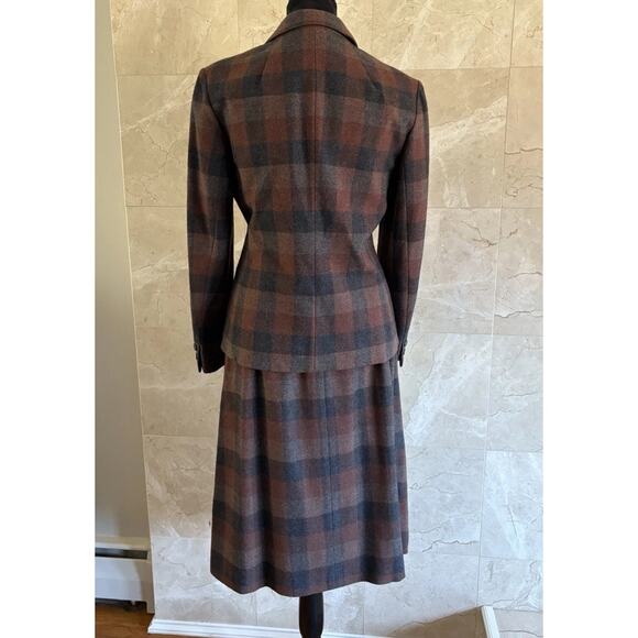 VTG Pendleton Plaid Wool Blazer Skirt Set - Small Brown USA Dark Academia Preppy - Picture 3 of 15